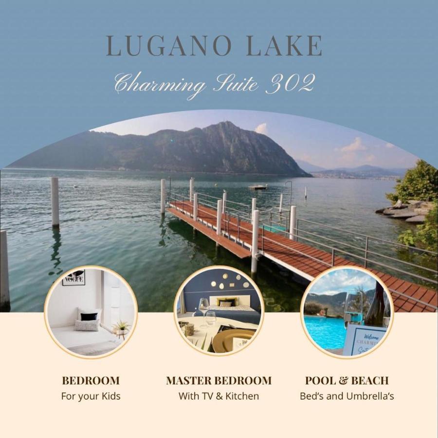 Luganersee, Pool, Strand, Parkplatz, Suite Биссоне Экстерьер фото